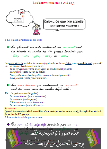 درس مادة الفرنسية Les lettres muettes  e, h et p  – السادس ابتدائي