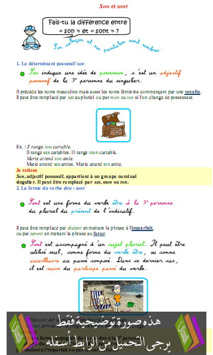 درس مادة الفرنسية Son et sont  –  الخامس ابتدائي