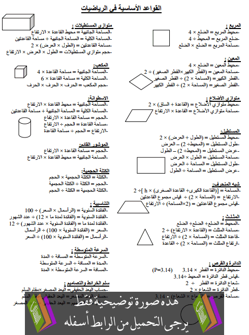 القواعد الأساسية في الرياضيات - السادس ابتدائي