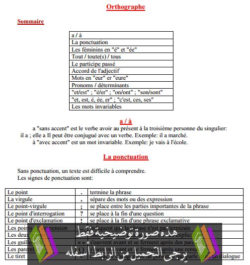 دروس Orthographe – الخامس ابتدائي