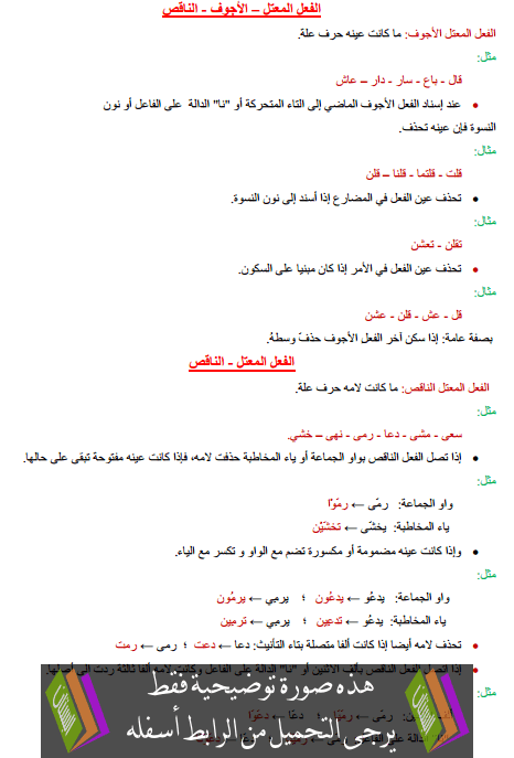 درس الصرف والتحويل: الفعل المعتل – الأجوف والناقص – المثال – السادس ابتدائي