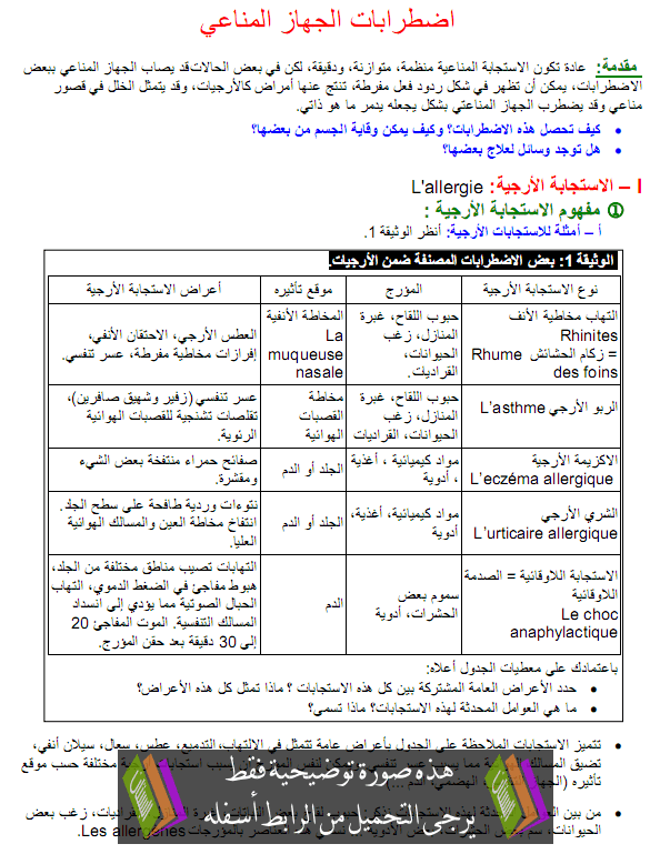 درس بعض اضطرابات الجهاز المناعي - علوم الحياة والأرض - الثانية باكالوريا علوم الحياة والأرض