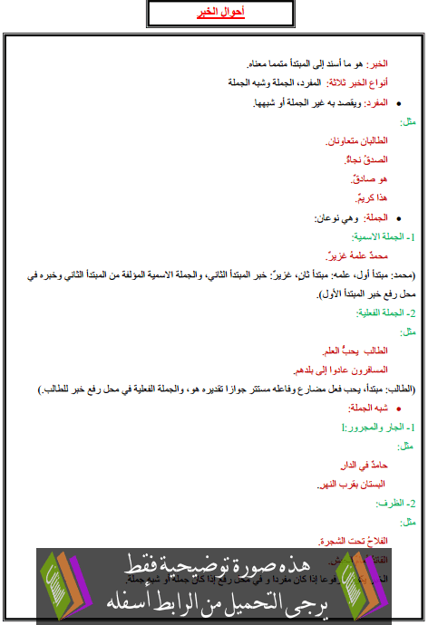 درس التراكيب: أحوال الخبر – الخامس ابتدائي