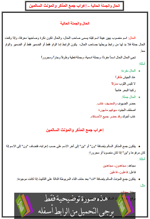 درس التراكيب: الحال والجملة الحالية – إعراب جمع المذكر والمؤنث السالمين – الخامس ابتدائي