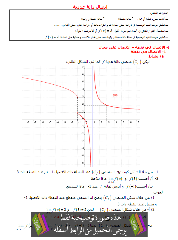 درس اتصال دالة عددية - الثانية باكالوريا مسلك العلوم الفيزيائية