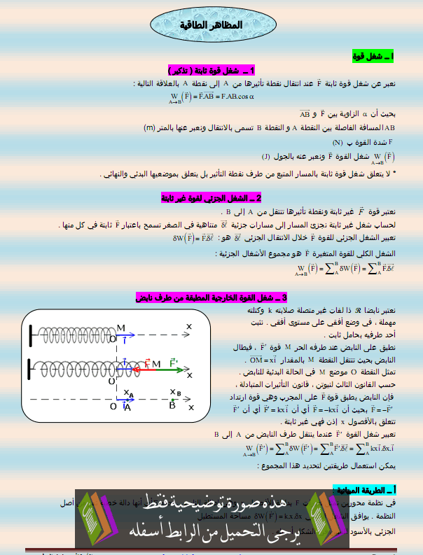 درس الفيزياء: المظاهر الطاقية - الثانية باكالوريا المسالك العلمية والتقنية