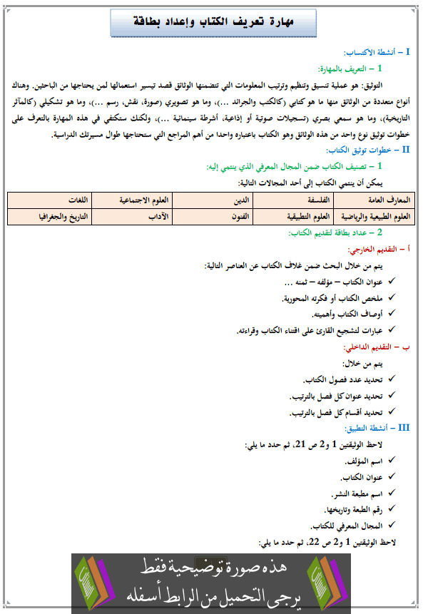 درس مهارة تعريف الكتاب وإعداد بطاقة لتقديمه للأولى إعدادي (اللغة العربية)