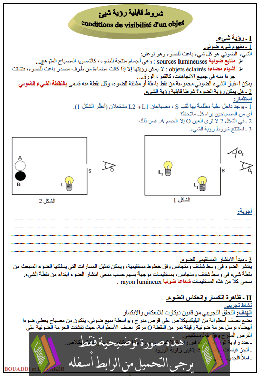 درس شروط قابلية رؤية شيء الأولى باكالوريا علوم رياضية (الفيزياء)