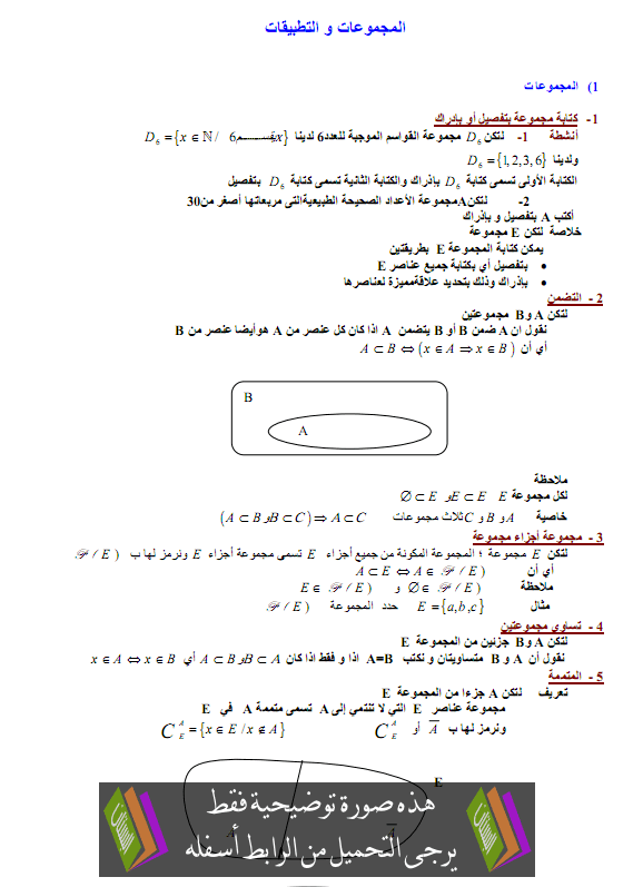درس المجموعات والتطبيقات - الأولى باكالوريا علوم رياضية