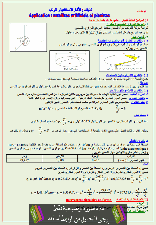 درس الأقمار الاصطناعية والكواكب للسنة الثانية باكالوريا علوم فيزيائية