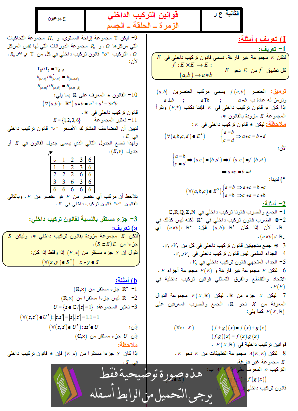 درس البنيات الجبرية - الثانية سلك الباكالوريا علوم رياضية