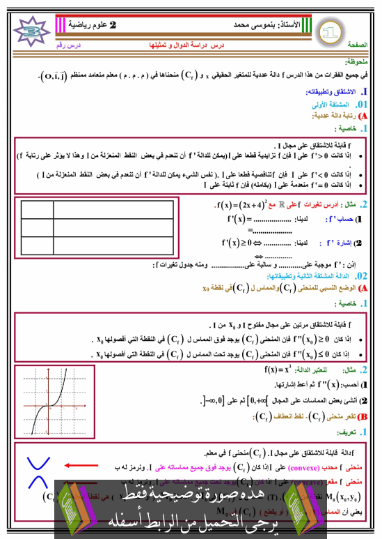 درس دراسة الدوال وتمثيلها للسنة الثانية باكالوريا علوم رياضية