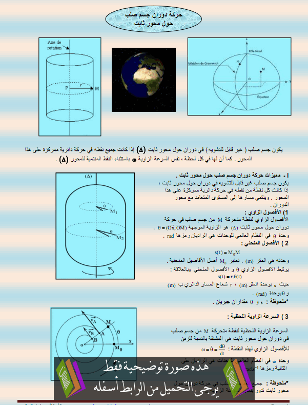 درس الفيزياء: حركة دوران جسم صلب حول محور ثابت - الثانية باكالوريا علوم فيزيائية