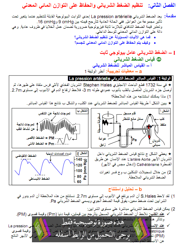 درس علوم الحياة والأرض: تنظيم الضغط الشرياني والحفاظ على التوازن المائي المعدني - الأولى باكالوريا علوم تجريبية