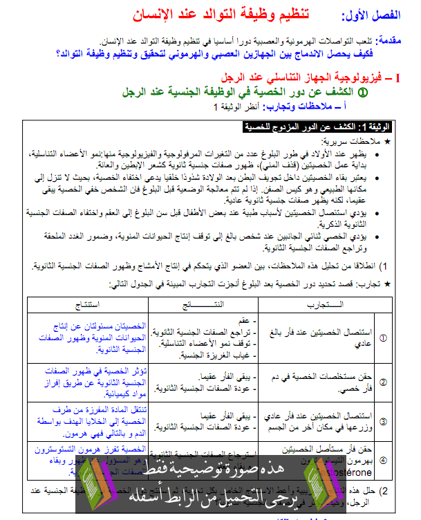 درس علوم الحياة والأرض: تنظيم وظيفة التوالد عند الإنسان - الأولى باكالوريا علوم تجريبية