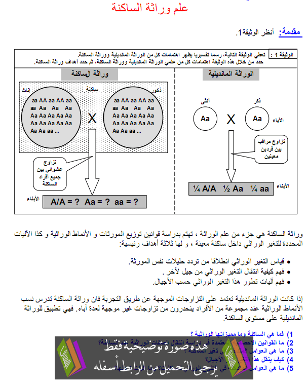 درس علوم الحياة والأرض: علم وراثة الساكنة - الثانية باكالوريا علوم رياضية