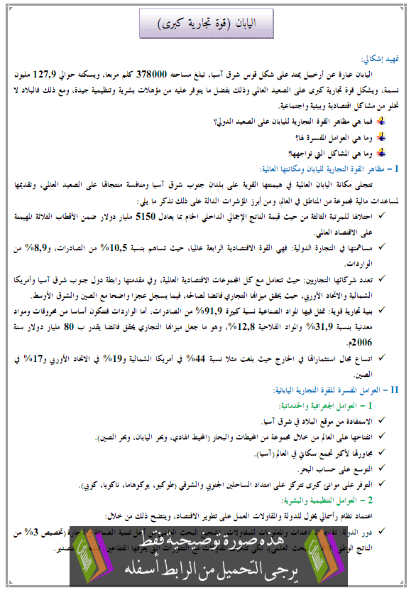 درس اليابان (قوة تجارية كبرى) - الجغرافيا - الثانية باكالوريا آداب