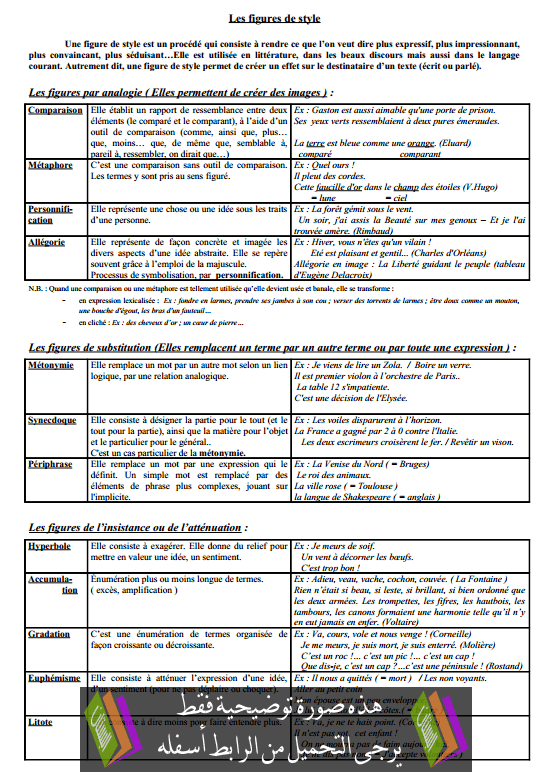 درس Les figures de style - اللغة الفرنسية - الأولى باكالوريا