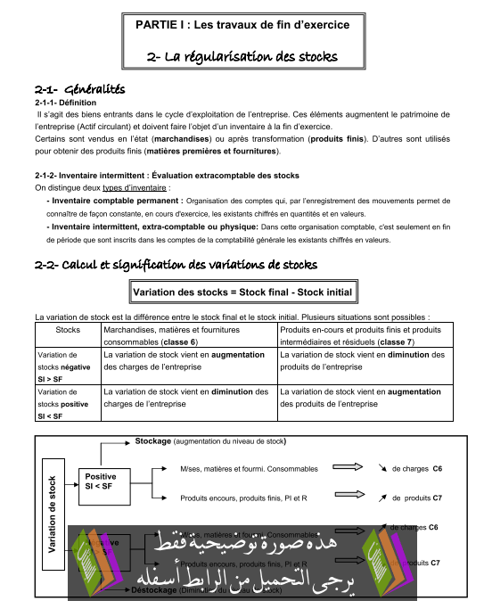 درس La régularisation des stocks - المحاسبة والرياضيات المالية - الثانية باكالوريا علوم اقتصادية