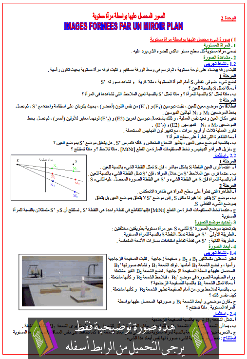 درس الصورة المحصل عليها بواسطة مرآة مستوية الأولى باكالوريا علوم تجريبية (الفيزياء)