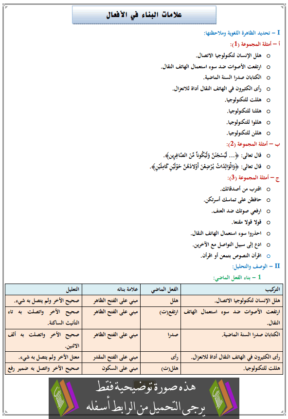 درس علامات البناء في الأفعال للأولى إعدادي (اللغة العربية)