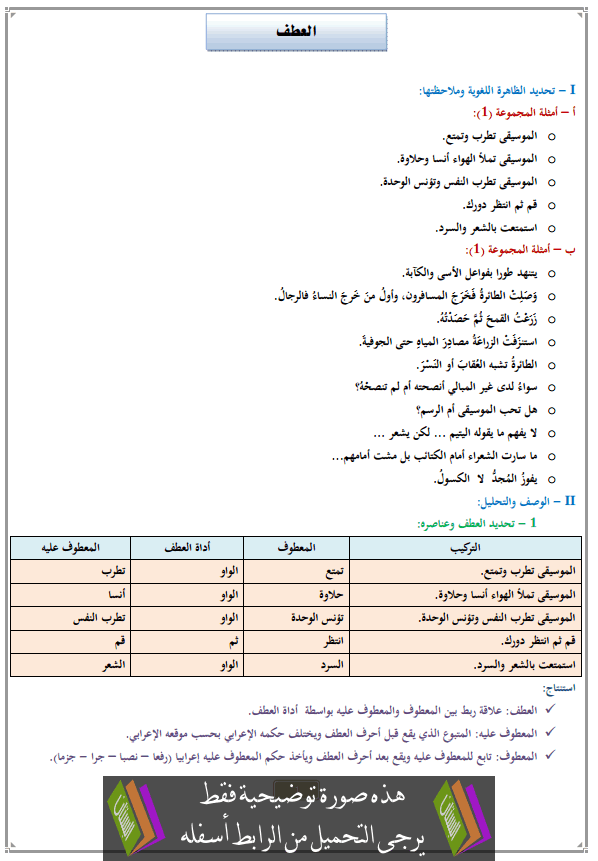 درس العطف للثانية إعدادي (اللغة العربية)